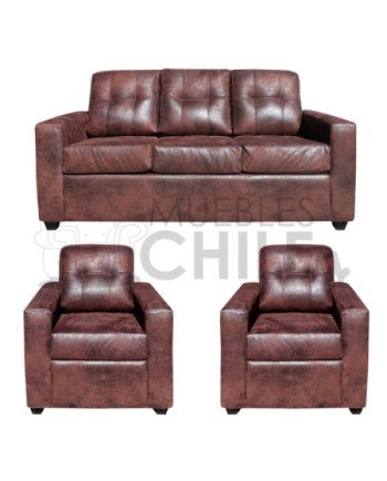 JUEGO DE LIVING MONTREAL CUERO BONDED ENVEJECIDO