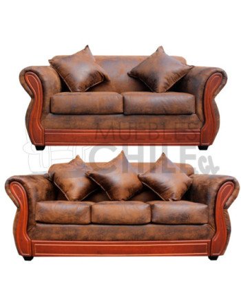 JUEGO DE LIVING BOSTON 3-2 CUERO BONDED ENVEJECIDO