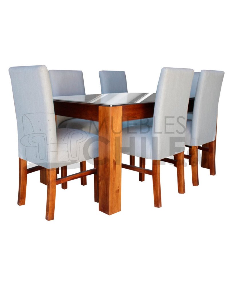 Comedor 6 Sillas Vidrio Templado | Pino Insigne y Tapiz Lino