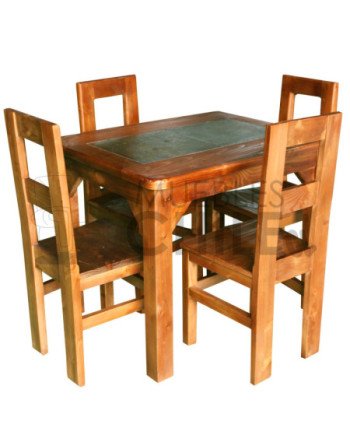 Comedor Rústico 4 Sillas 100x100cm Piedra | Pino Oregón Auténtico