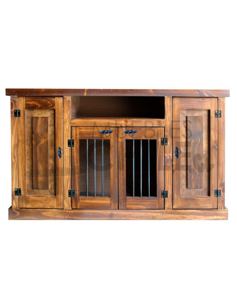 RACK RUSTICO 120CM BARRA METAL 4 PUERTAS