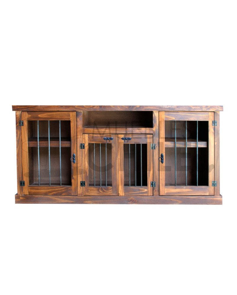 Rack rústico 150 cm 4 puertas + barra metálica | Muebles Chile