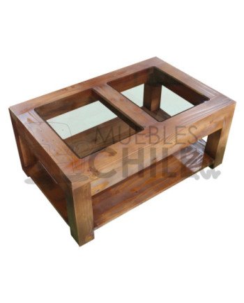 Mesa de Centro Rústica con vidrios – Pino Oregón