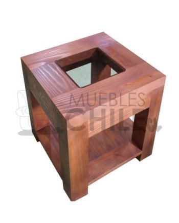 Mesa Lateral Rústica con Vidrio – Pino Oregón