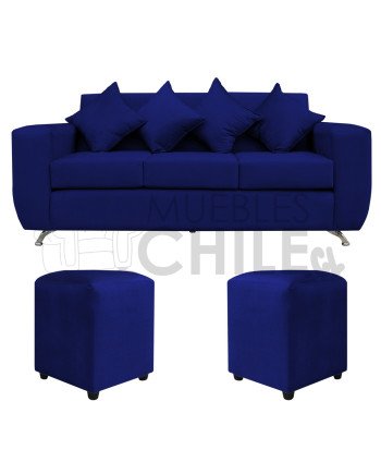 Sofá Espacio 3 Cuerpos con 2 Pouf Felpa – Sofá Amplio y Moderno para Living