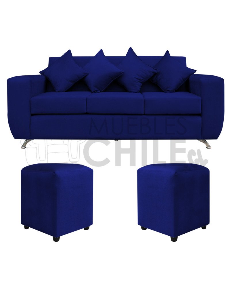 Sofá Espacio 3 Cuerpos con 2 Pouf Felpa – Sofá Amplio y Moderno para Living