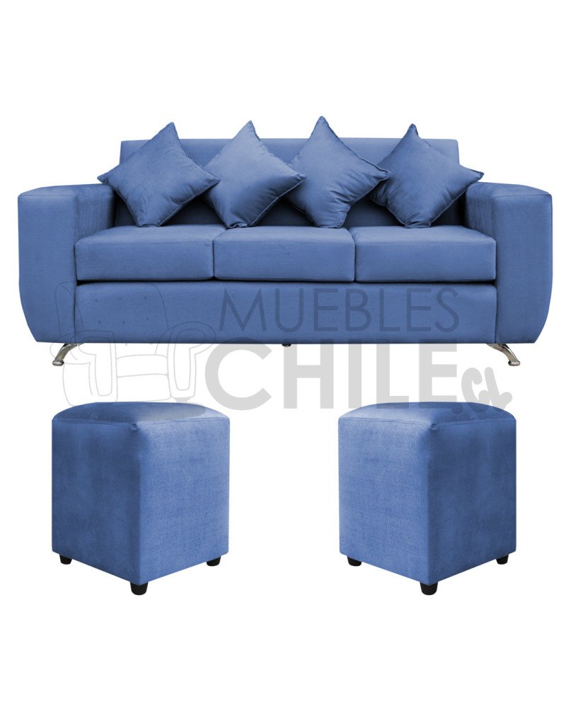 Sofá Espacio 3 Cuerpos con 2 Pouf Felpa – Sofá Amplio y Moderno para Living