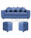 Sofá Espacio 3 Cuerpos con 2 Pouf Felpa – Sofá Amplio y Moderno para Living
