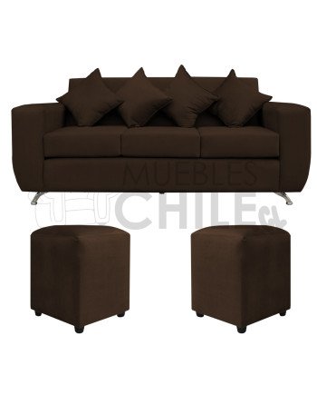 Sofá Espacio 3 Cuerpos con 2 Pouf Felpa – Sofá Amplio y Moderno para Living