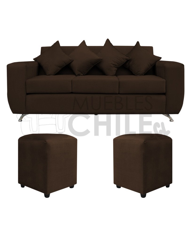 Sofá Espacio 3 Cuerpos con 2 Pouf Felpa – Sofá Amplio y Moderno para Living