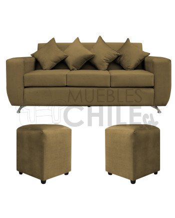 Sofá Espacio 3 Cuerpos con 2 Pouf Felpa – Sofá Amplio y Moderno para Living