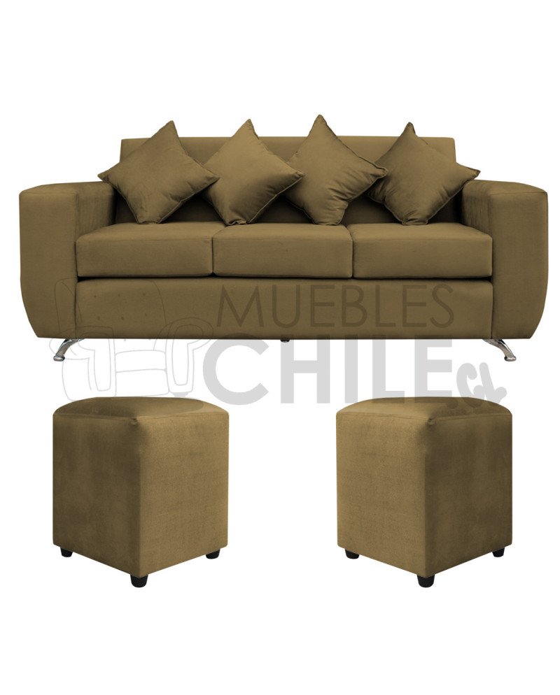 Sofá Espacio 3 Cuerpos con 2 Pouf Felpa – Sofá Amplio y Moderno para Living