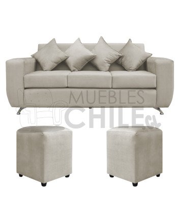 Sofá Espacio 3 Cuerpos con 2 Pouf Felpa – Sofá Amplio y Moderno para Living