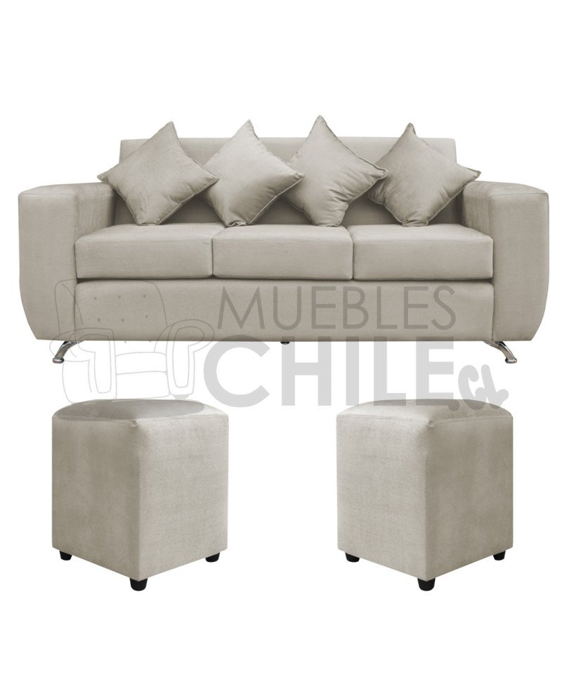 Sofá Espacio 3 Cuerpos con 2 Pouf Felpa – Sofá Amplio y Moderno para Living
