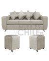 Sofá Espacio 3 Cuerpos con 2 Pouf Felpa – Sofá Amplio y Moderno para Living