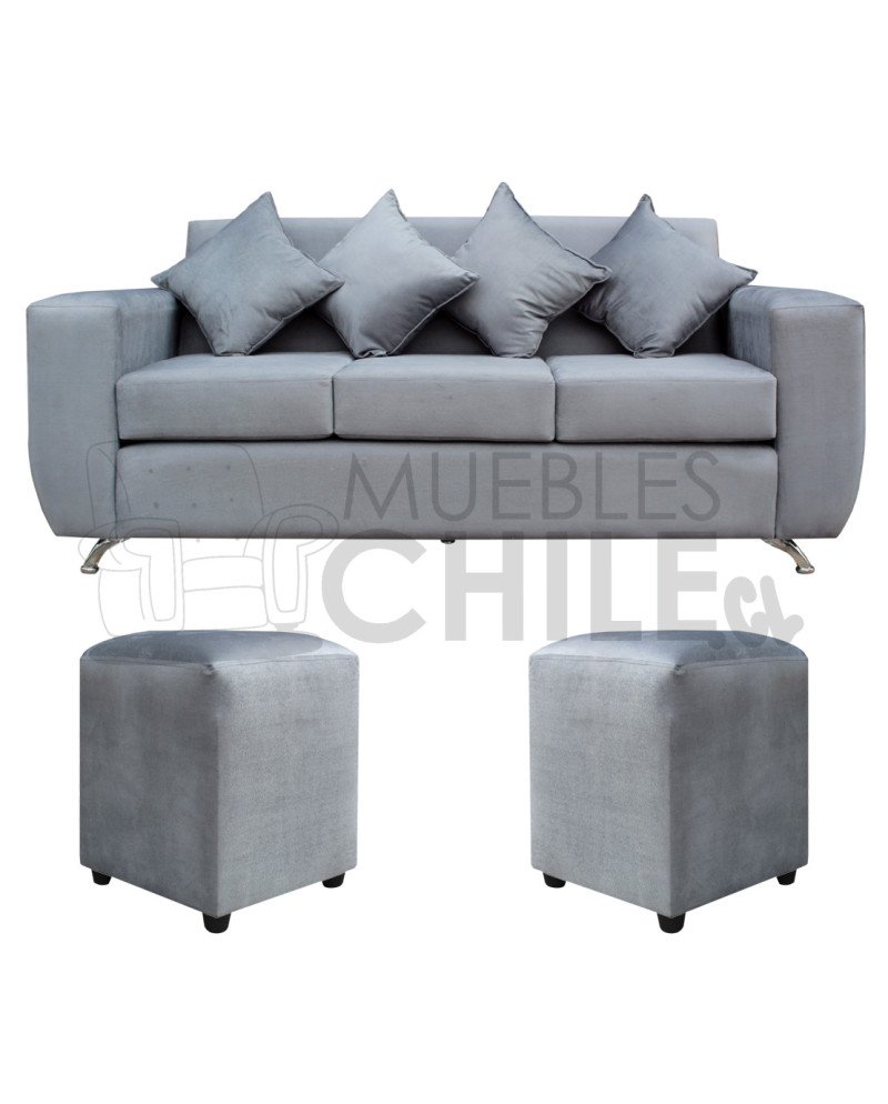 Sofá Espacio 3 Cuerpos con 2 Pouf Felpa – Sofá Amplio y Moderno para Living