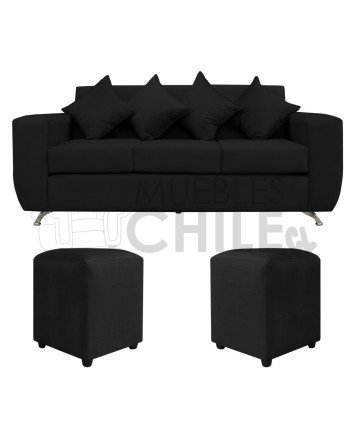 Sofá Espacio 3 Cuerpos con 2 Pouf Felpa – Sofá Amplio y Moderno para Living