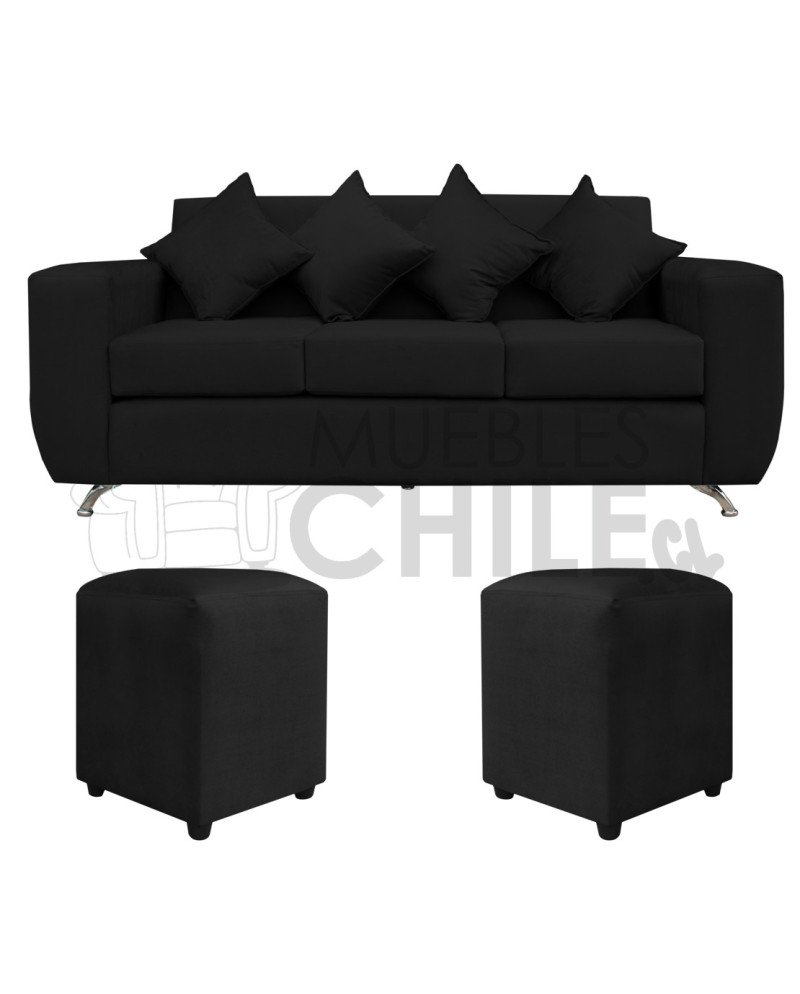 Sofá Espacio 3 Cuerpos con 2 Pouf Felpa – Sofá Amplio y Moderno para Living