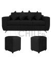 Sofá Espacio 3 Cuerpos con 2 Pouf Felpa – Sofá Amplio y Moderno para Living