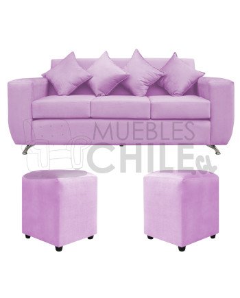 Sofá Espacio 3 Cuerpos con 2 Pouf Felpa – Sofá Amplio y Moderno para Living