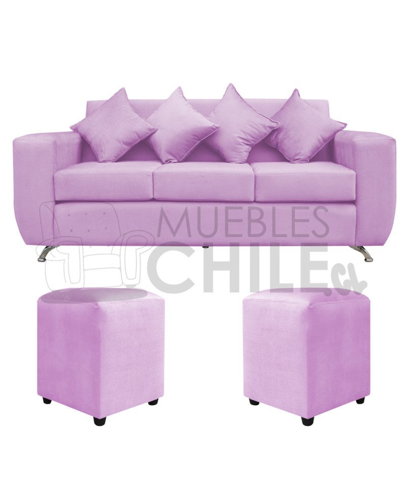 Sofá Espacio 3 Cuerpos con 2 Pouf Felpa – Sofá Amplio y Moderno para Living