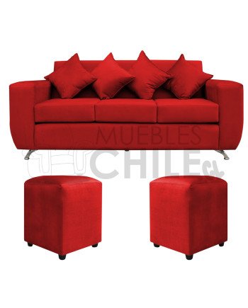 Sofá Espacio 3 Cuerpos con 2 Pouf Felpa – Sofá Amplio y Moderno para Living