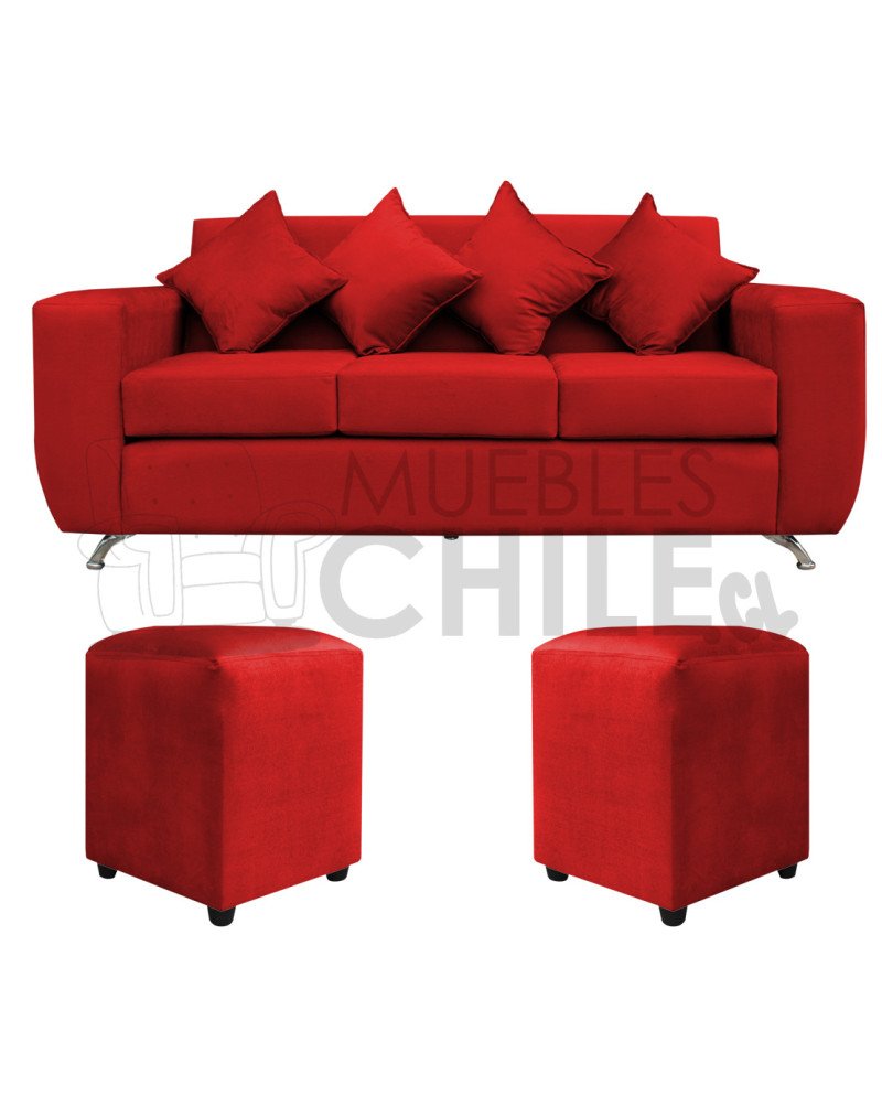 Sofá Espacio 3 Cuerpos con 2 Pouf Felpa – Sofá Amplio y Moderno para Living