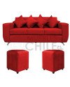 Sofá Espacio 3 Cuerpos con 2 Pouf Felpa – Sofá Amplio y Moderno para Living