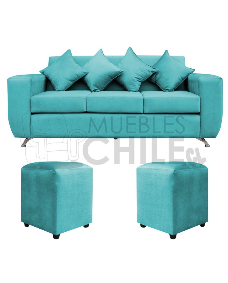 Sofá Espacio 3 Cuerpos con 2 Pouf Felpa – Sofá Amplio y Moderno para Living