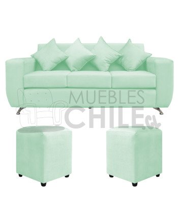 Sofá Espacio 3 Cuerpos con 2 Pouf Felpa – Sofá Amplio y Moderno para Living