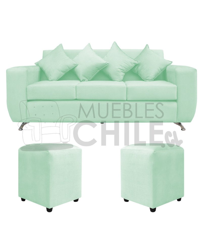 Sofá Espacio 3 Cuerpos con 2 Pouf Felpa – Sofá Amplio y Moderno para Living