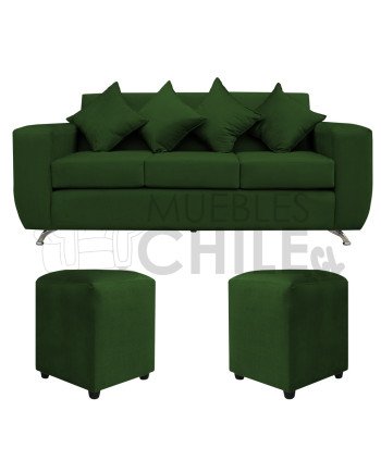 Sofá Espacio 3 Cuerpos con 2 Pouf Felpa – Sofá Amplio y Moderno para Living