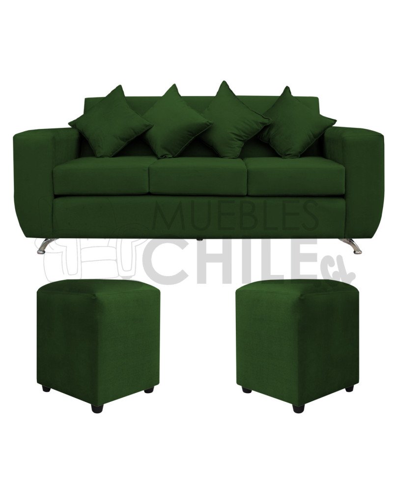 Sofá Espacio 3 Cuerpos con 2 Pouf Felpa – Sofá Amplio y Moderno para Living