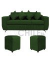 Sofá Espacio 3 Cuerpos con 2 Pouf Felpa – Sofá Amplio y Moderno para Living