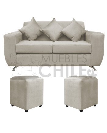 Sofá Espacio 2 Cuerpos con 2 Pouf Felpa – Sofá Amplio y Moderno para Living