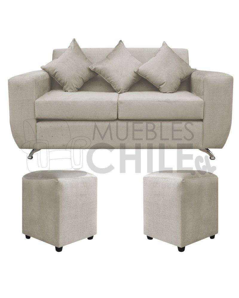 Sofá Espacio 2 Cuerpos con 2 Pouf Felpa – Sofá Amplio y Moderno para Living