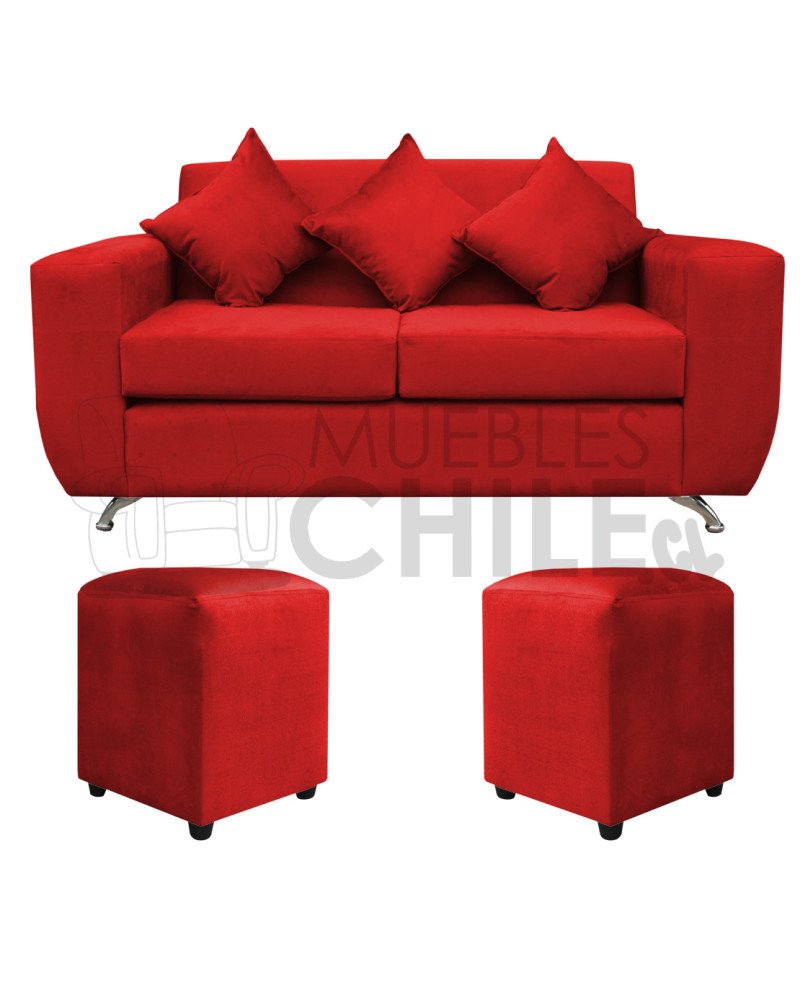 Sofá Espacio 2 Cuerpos con 2 Pouf Felpa – Sofá Amplio y Moderno para Living