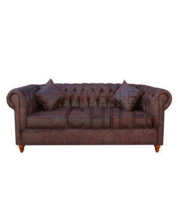 JUEGO DE LIVING CAPITONE CHESTERFIELD CUERO BONDED ENVEJECIDO