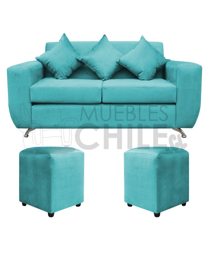 Sofá Espacio 2 Cuerpos con 2 Pouf Felpa – Sofá Amplio y Moderno para Living