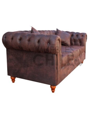 JUEGO DE LIVING CAPITONE CHESTERFIELD CUERO BONDED ENVEJECIDO