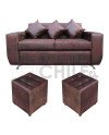 Sofá Espacio 2 Cuerpos con 2 Pouf Cuero Bonded – Sofá Moderno y Resistente para Living
