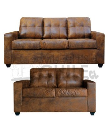 JUEGO DE LIVING MONTREAL 3-2 CUERO BONDED ENVEJECIDO
