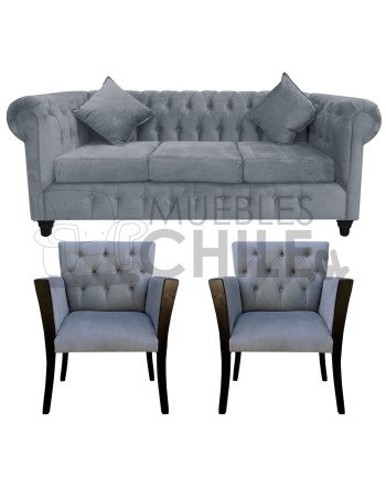 LIVING CHESTERFIELD 311 POLTRONAS BRAZO CON MADERA FELPA