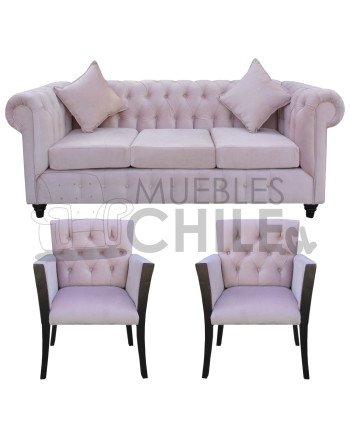 LIVING CHESTERFIELD 311 POLTRONAS BRAZO CON MADERA FELPA