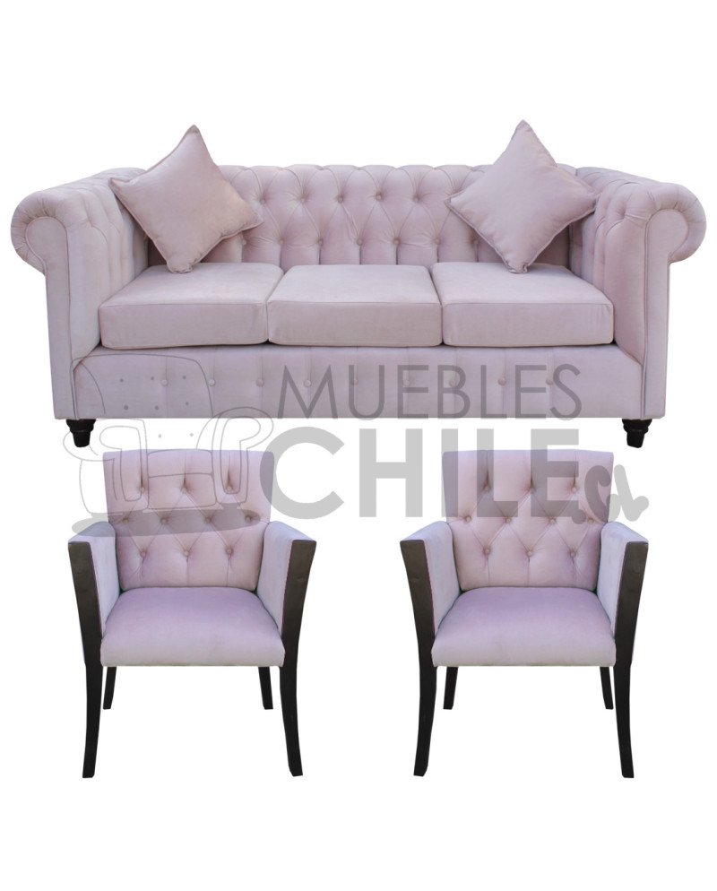 LIVING CHESTERFIELD 311 POLTRONAS BRAZO CON MADERA FELPA