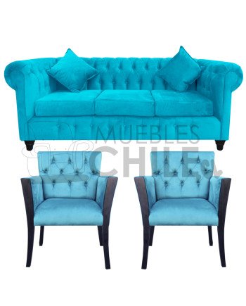 LIVING CHESTERFIELD 311 POLTRONAS BRAZO CON MADERA FELPA