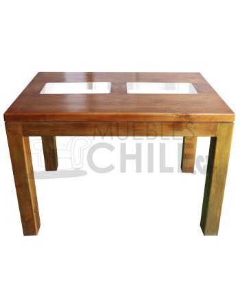 MESA COMEDOR RUSTICA 120X80CM CON VIDRIO