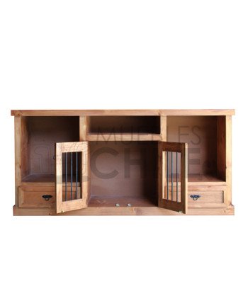Rack rústico 150 cm 2 puertas 2 cajones + barra metálica