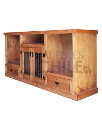 Rack rústico 150 cm 2 puertas 2 cajones + barra metálica