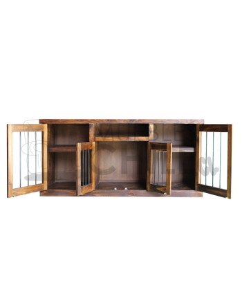 Rack rústico 150 cm 4 puertas + barra metálica | Muebles Chile